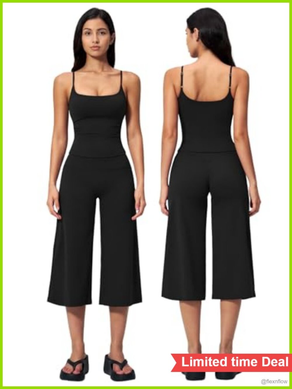 Women 2 Piece Workout Set Spaghetti Strap Crop Top Wide Leg Capri Pants